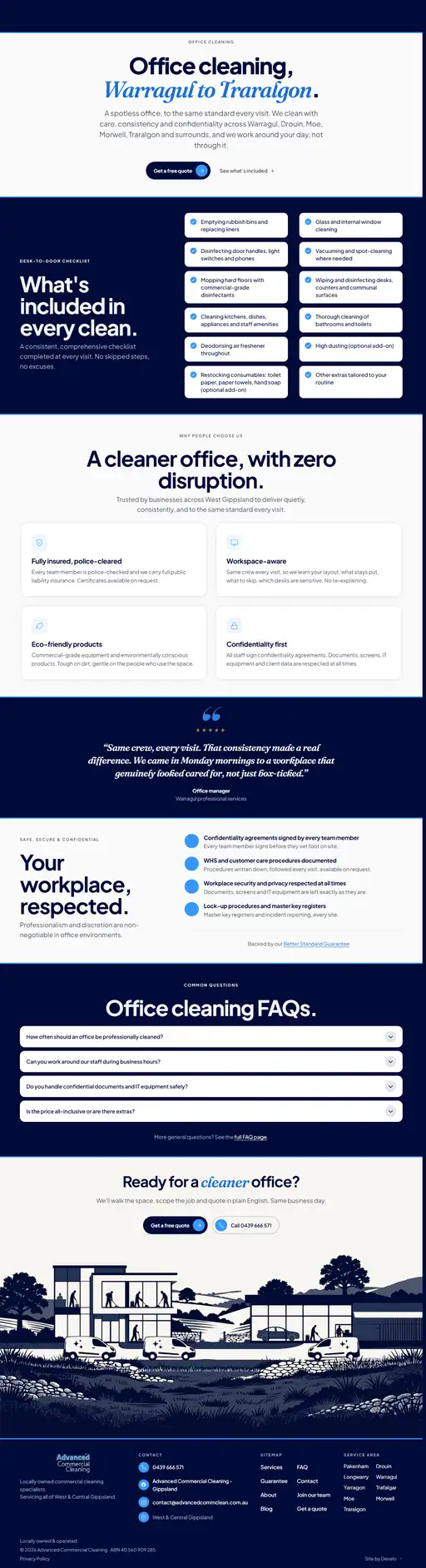 The office cleaning service page, one of nine, each written for a different kind of building.